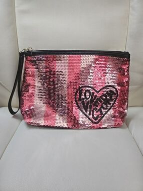Victoria's Secret Pink Sequin "Love Victoria" Wristlet  Bag